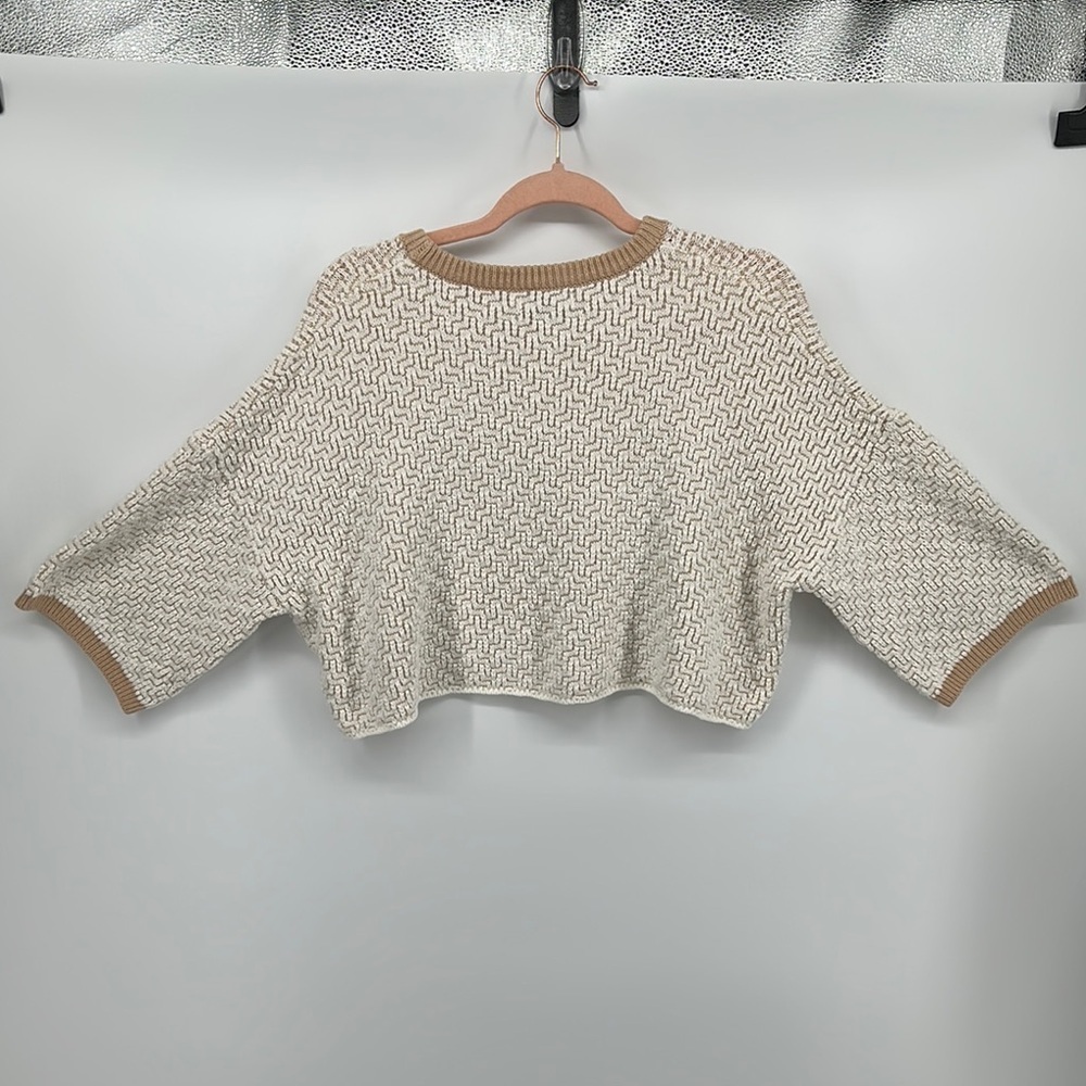 UrbanOutfitters Y2K ScandiCreamTextured Oversized Crew NeckCrop BohoSweater SzS - Picture 6 of 8